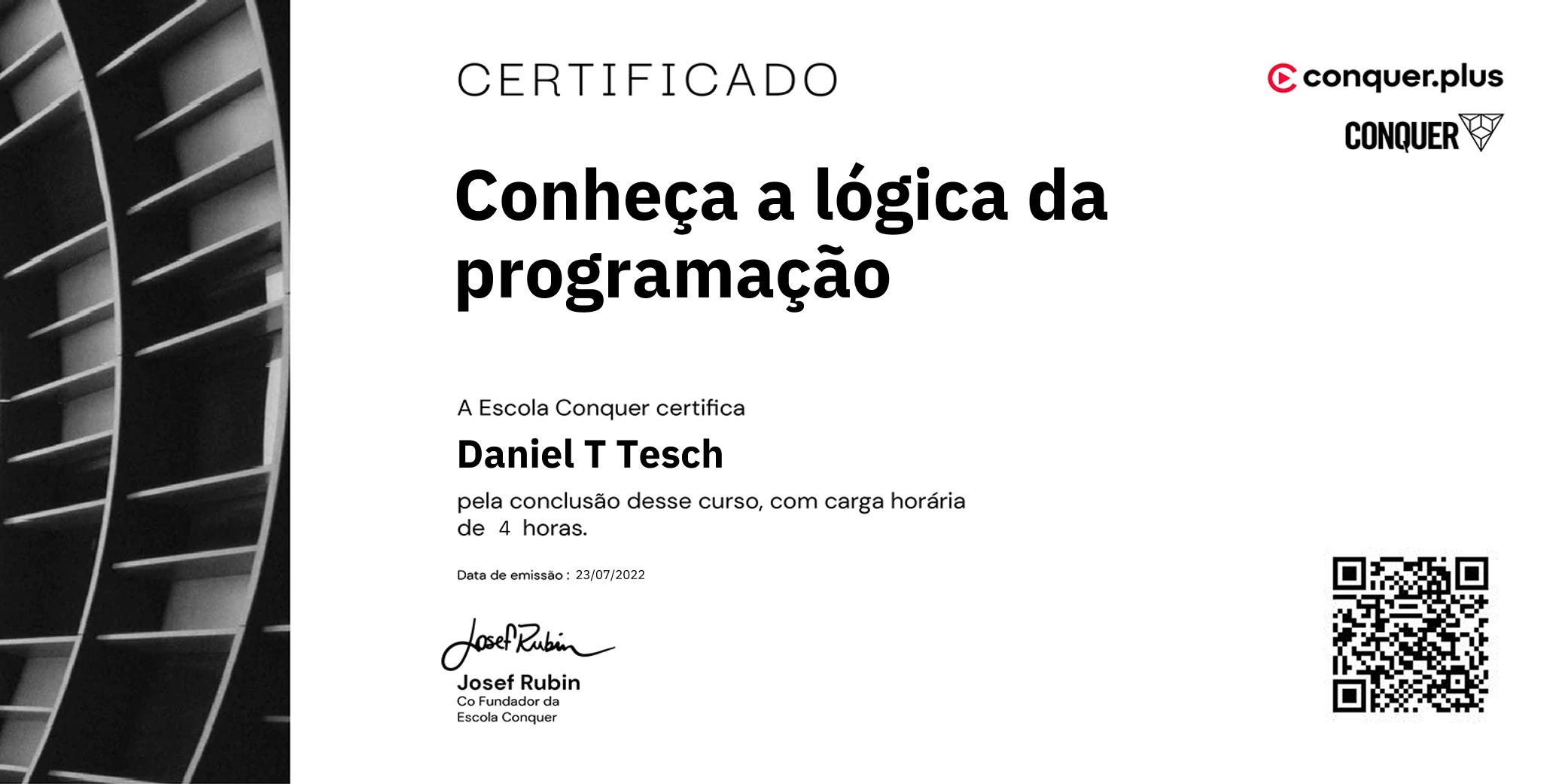 Certificado de Conheça a lógica da programação
